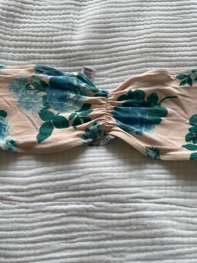 American Apparel Peachy Pink Strapless Bandeau with Teal Floral Print